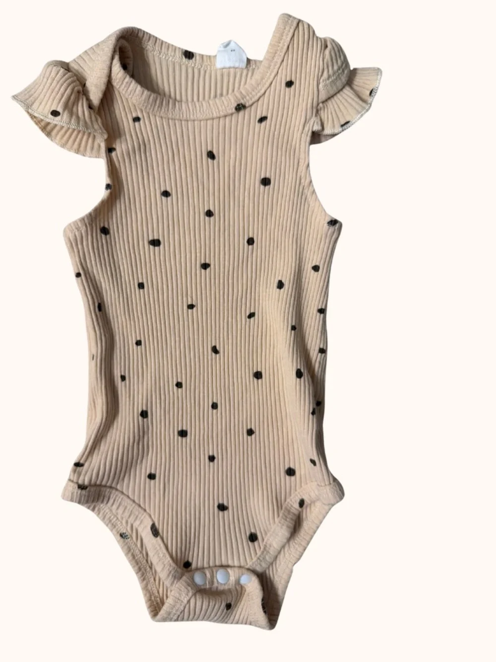 SHEIN Cream Ribbed Dot Flutter Sleeve One-Piece Bodysuit